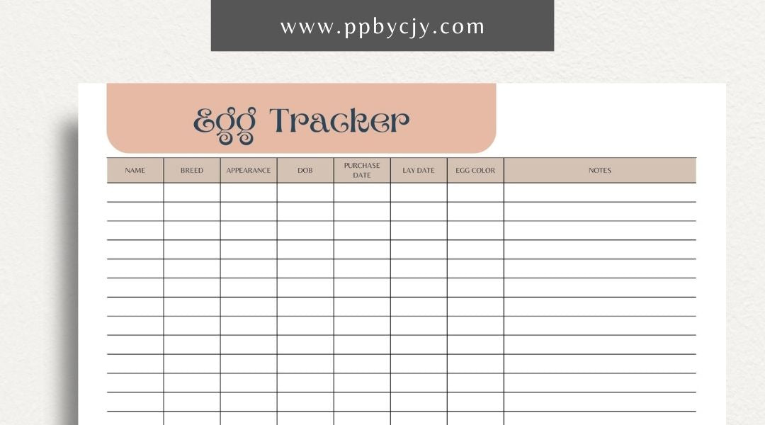 Egg Tracker Printable Template – Digital download for monitoring and recording egg production, storage, and freshness