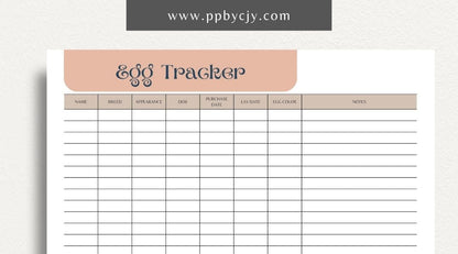 Egg Tracker Printable Template – Digital download for monitoring and recording egg production, storage, and freshness