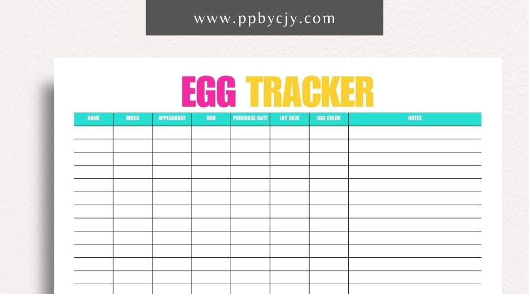 Egg Tracker Printable Template – Digital download for monitoring and recording egg production, storage, and freshness