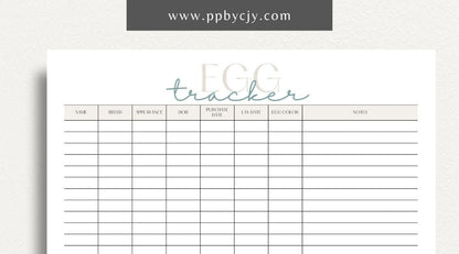 Egg Tracker Printable Template – Digital download for monitoring and recording egg production, storage, and freshness