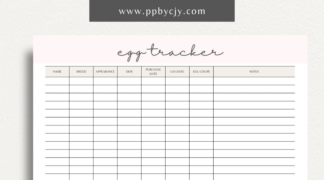 Egg Tracker Printable Template – Digital download for monitoring and recording egg production, storage, and freshness