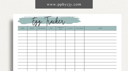 Egg Tracker Printable Template – Digital download for monitoring and recording egg production, storage, and freshness