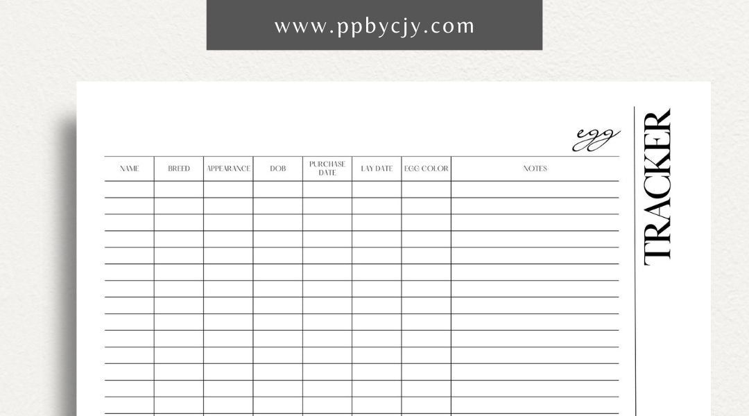 Egg Tracker Printable Template – Digital download for monitoring and recording egg production, storage, and freshness