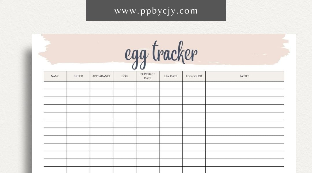 Egg Tracker Printable Template – Digital download for monitoring and recording egg production, storage, and freshness