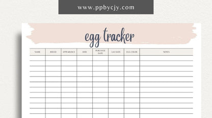 Egg Tracker Printable Template – Digital download for monitoring and recording egg production, storage, and freshness