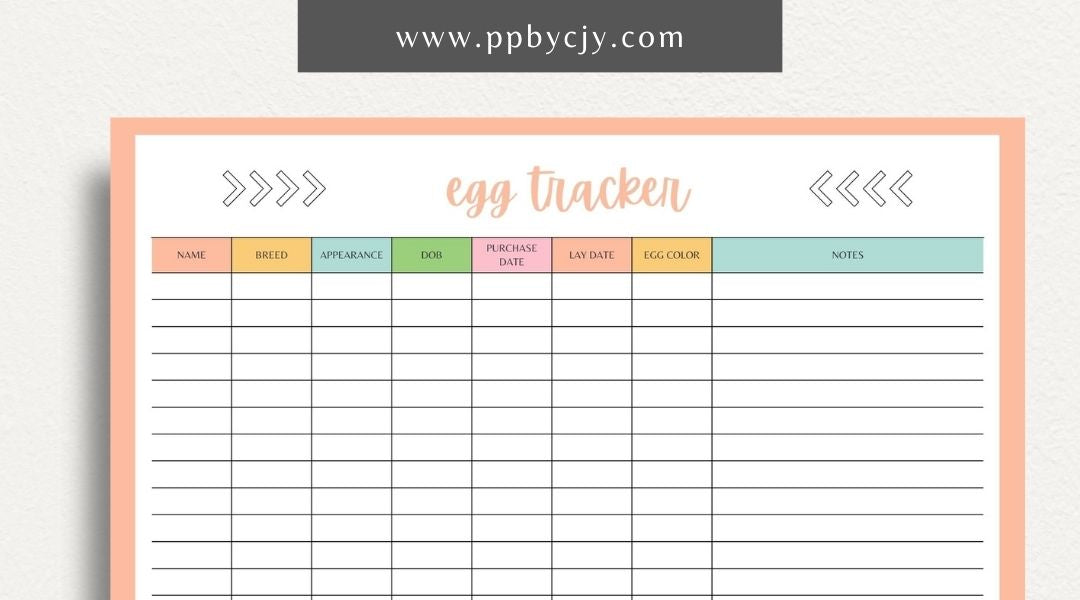 Egg Tracker Printable Template – Digital download for monitoring and recording egg production, storage, and freshness