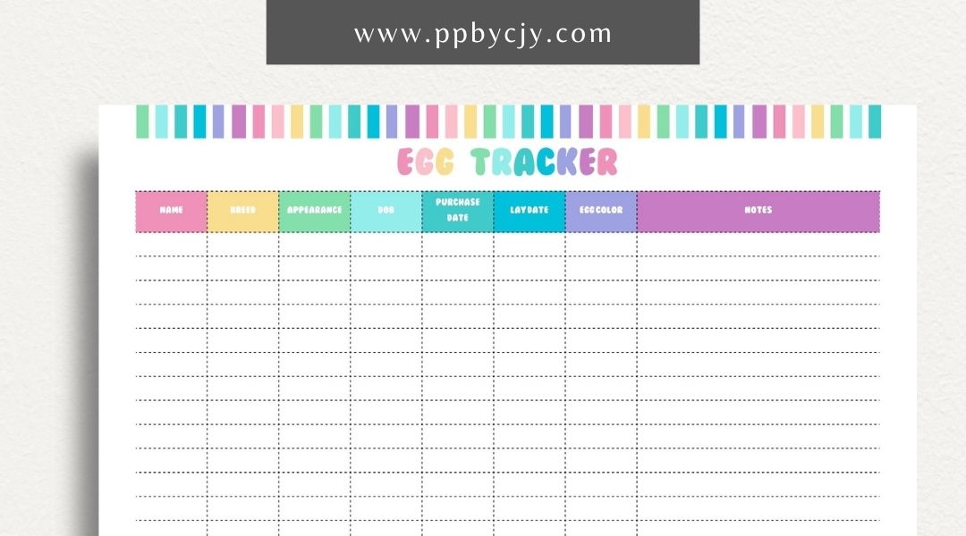 Egg Tracker Printable Template – Digital download for monitoring and recording egg production, storage, and freshness