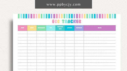 Egg Tracker Printable Template – Digital download for monitoring and recording egg production, storage, and freshness