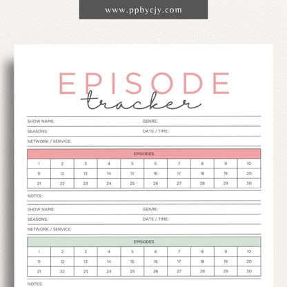 TV Episode Watch List Printable Template – Digital download for tracking and organizing TV episodes to watch, including show titles, episodes, and viewing statuses