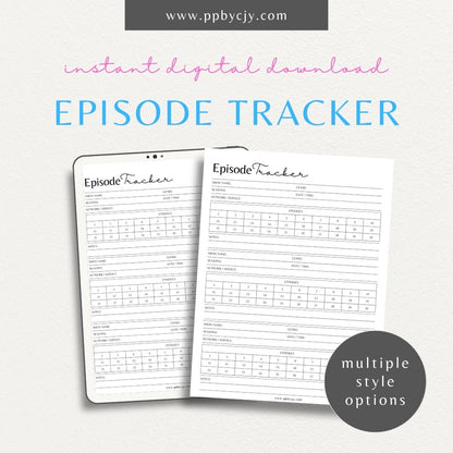 TV Episode Watch List Printable Template – Digital download for tracking and organizing TV episodes to watch, including show titles, episodes, and viewing statuses