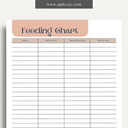 Farm Animal Feeding Chore Chart Printable Template – Digital download for managing and tracking daily feeding tasks for farm animals.