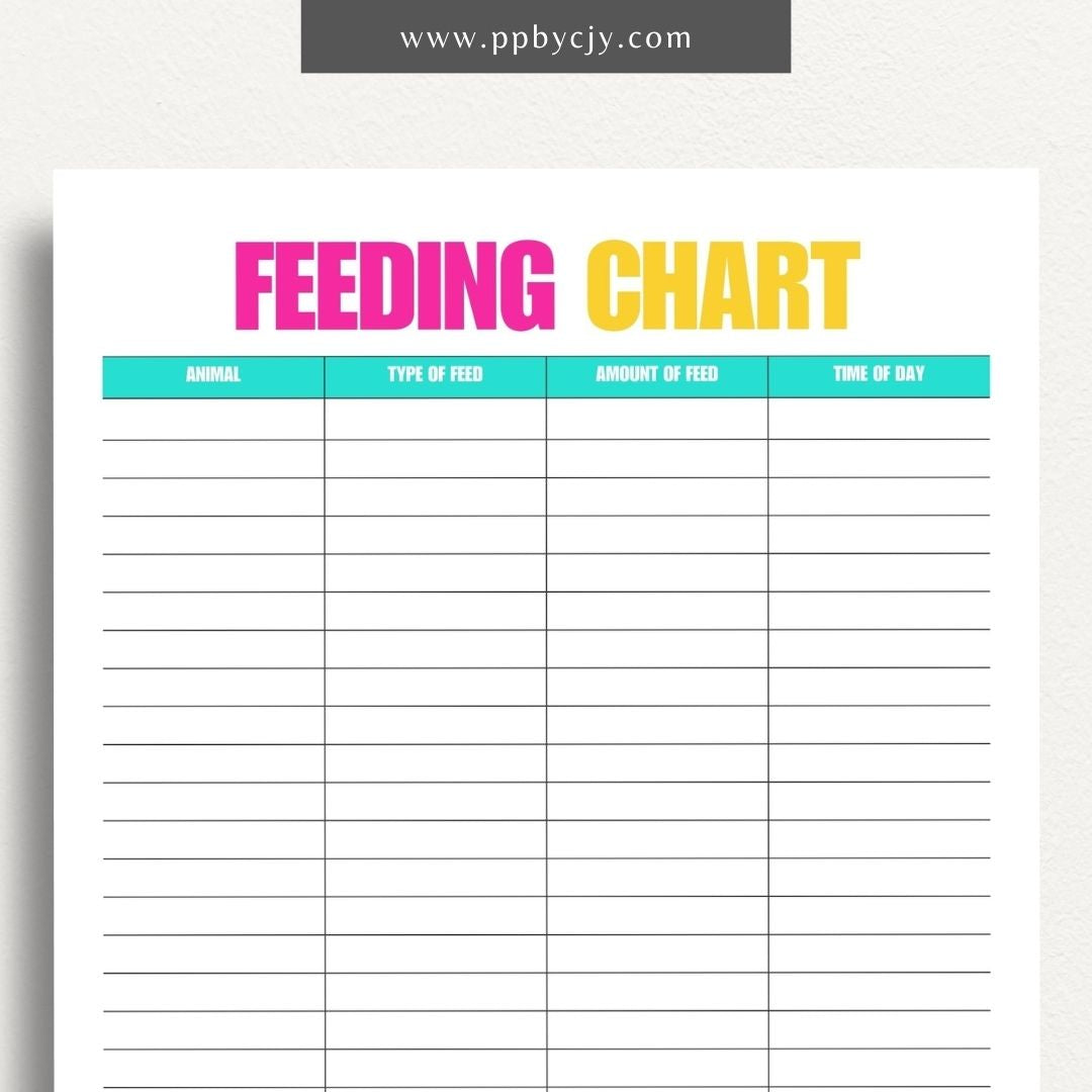 Farm Animal Feeding Chore Chart Printable Template – Digital download for managing and tracking daily feeding tasks for farm animals.