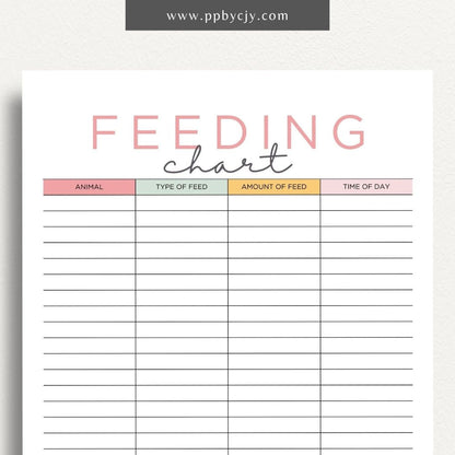 Farm Animal Feeding Chore Chart Printable Template – Digital download for managing and tracking daily feeding tasks for farm animals.