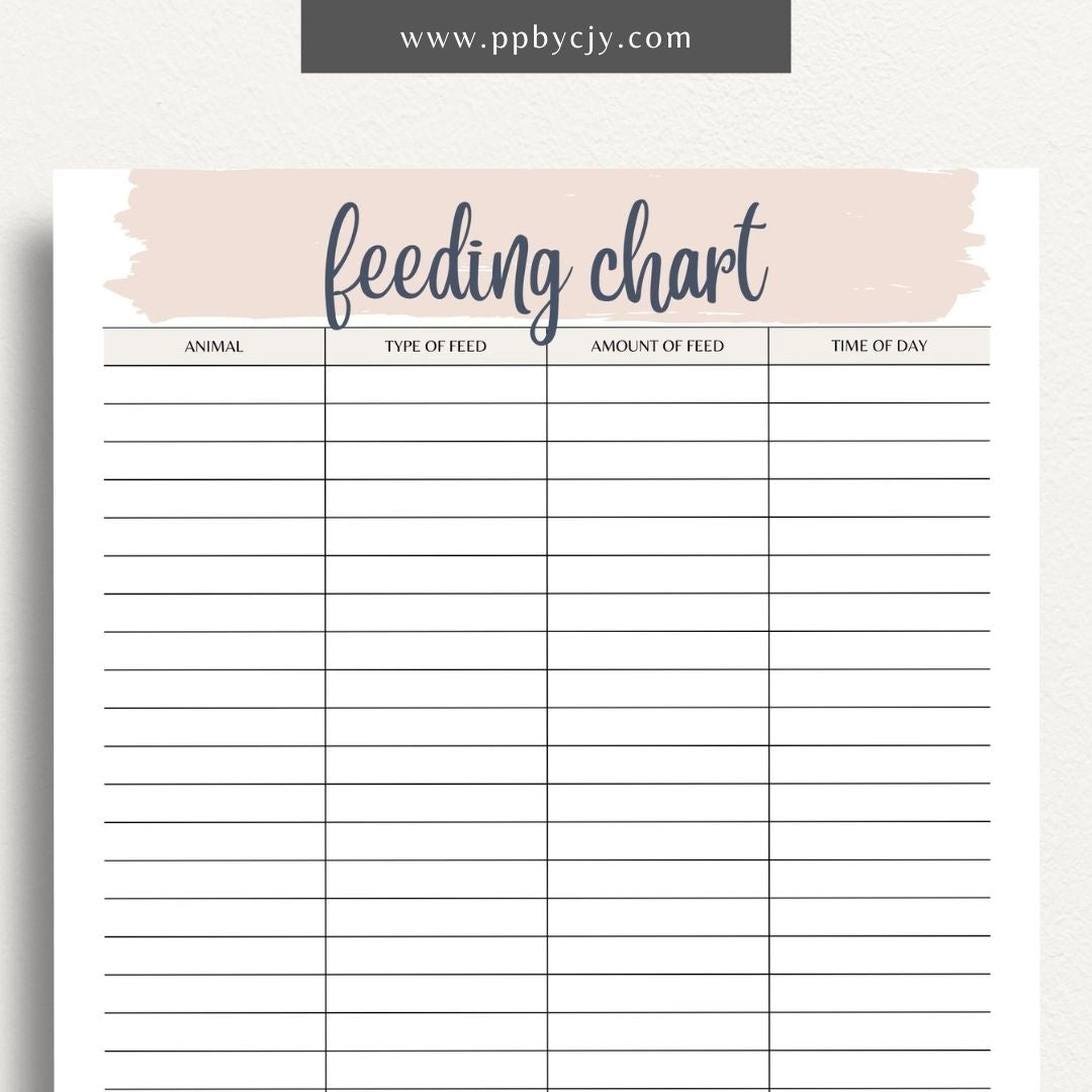 Farm Animal Feeding Chore Chart Printable Template – Digital download for managing and tracking daily feeding tasks for farm animals.