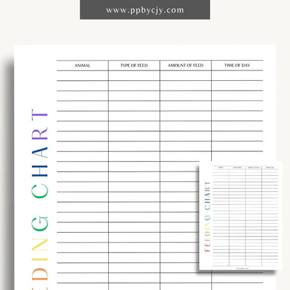 Farm Animal Feeding Chore Chart Printable Template – Digital download for managing and tracking daily feeding tasks for farm animals.