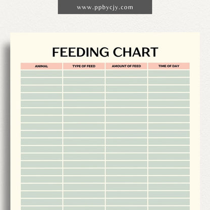 Farm Animal Feeding Chore Chart Printable Template – Digital download for managing and tracking daily feeding tasks for farm animals.