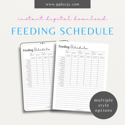 Pet Feeding Schedule Printable Template – Digital download for organizing and tracking your pet's feeding times, amounts, and dietary needs.