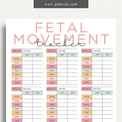 printable template page with columns and rows related to fetal movements