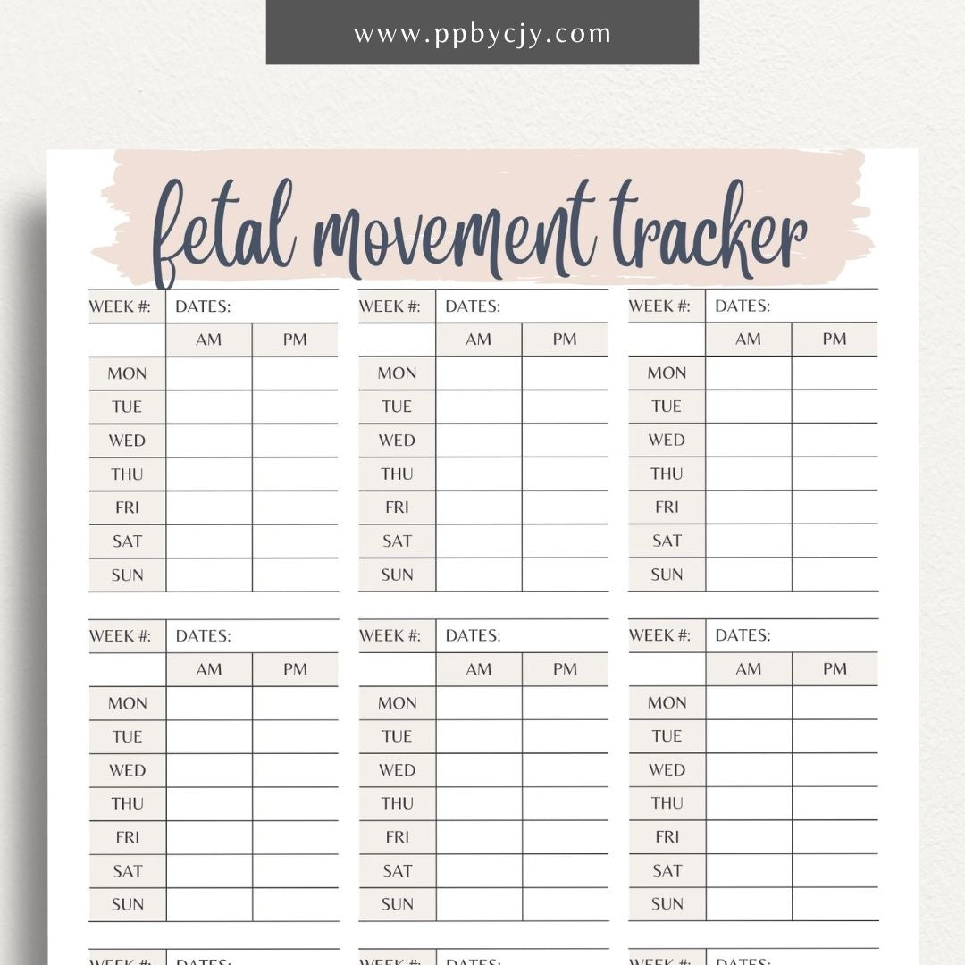 printable template page with columns and rows related to fetal movements