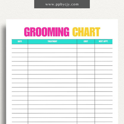 Pet Grooming Log Printable Template – Digital download for tracking and managing pet grooming activities, including dates, services, and any notes on your pet’s coat and health.