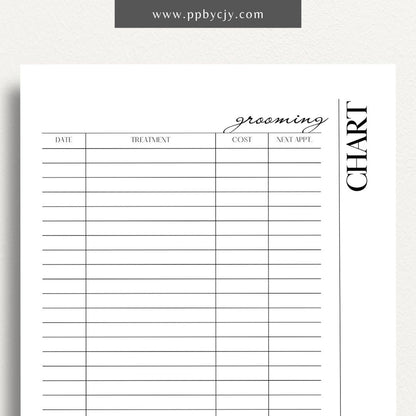 Pet Grooming Log Printable Template – Digital download for tracking and managing pet grooming activities, including dates, services, and any notes on your pet’s coat and health.