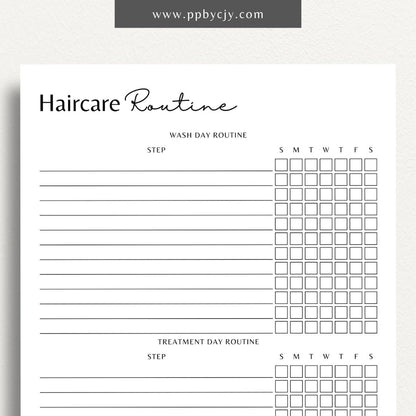 printable template page with columns and rows related to hair care routines