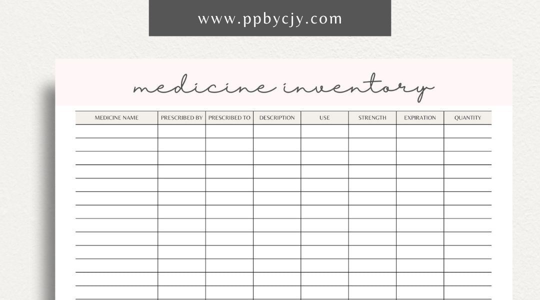 printable template page with columns and rows related to medicine cabinet inventory