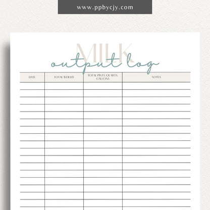 Cattle Cow Milk Output Log Printable Template – Digital Download for Tracking and Recording Milk Production from Cows