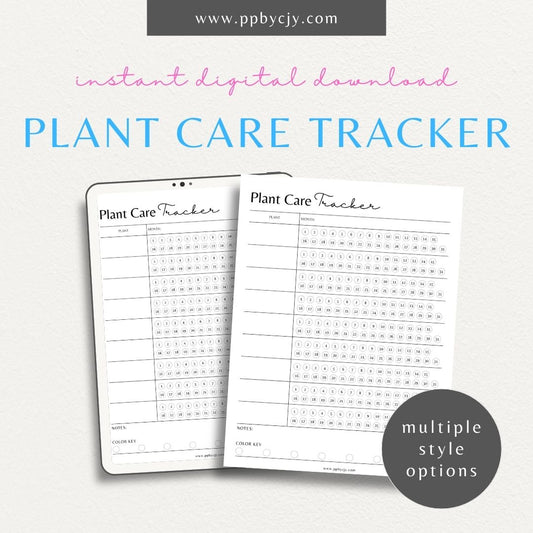 printable template page with columns and rows related to plant care tracking