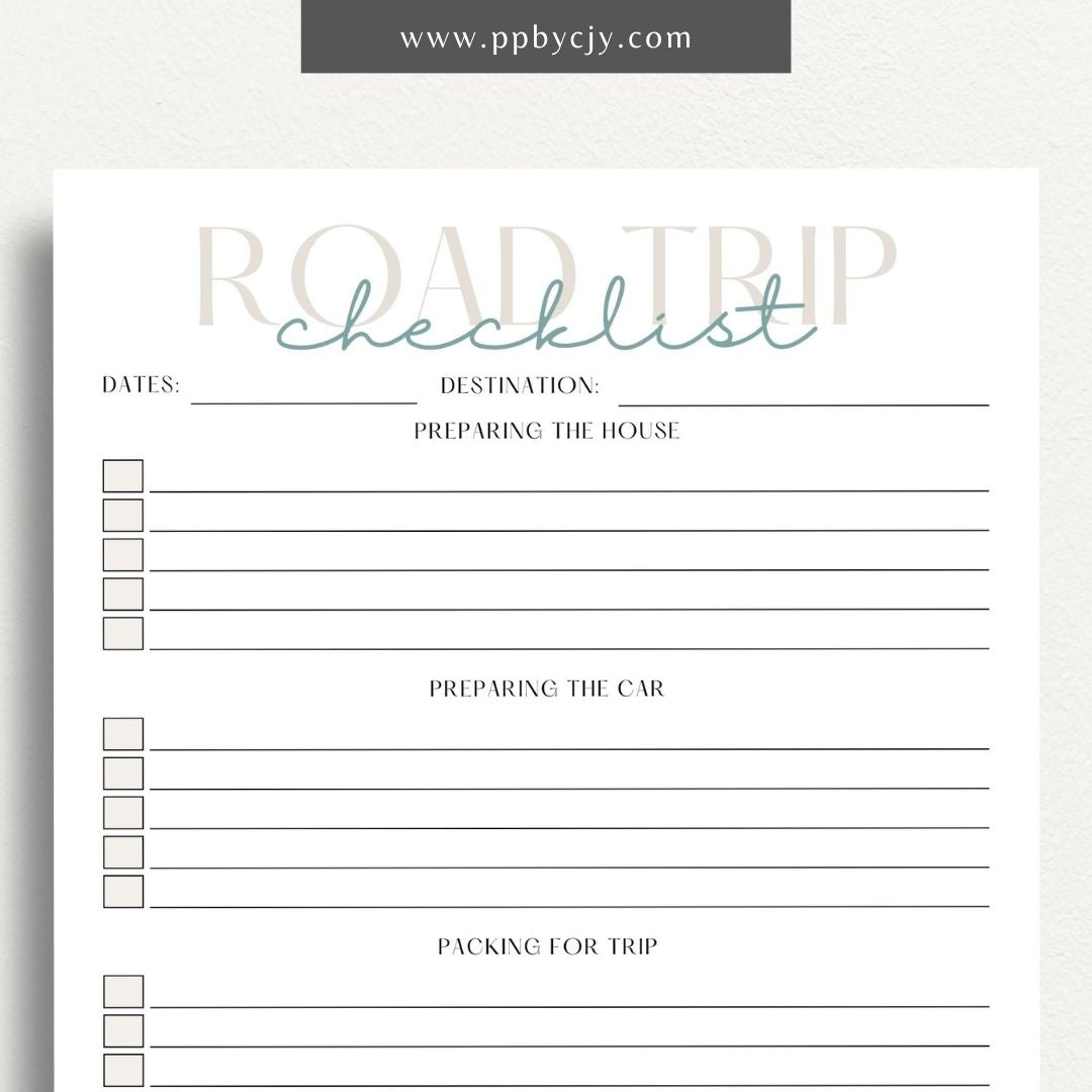 printable template page with columns and rows related to road trip planning