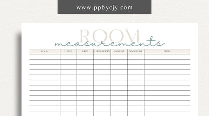 Room Measurements Printable Template – Digital download for recording and organizing dimensions and layout details of individual rooms