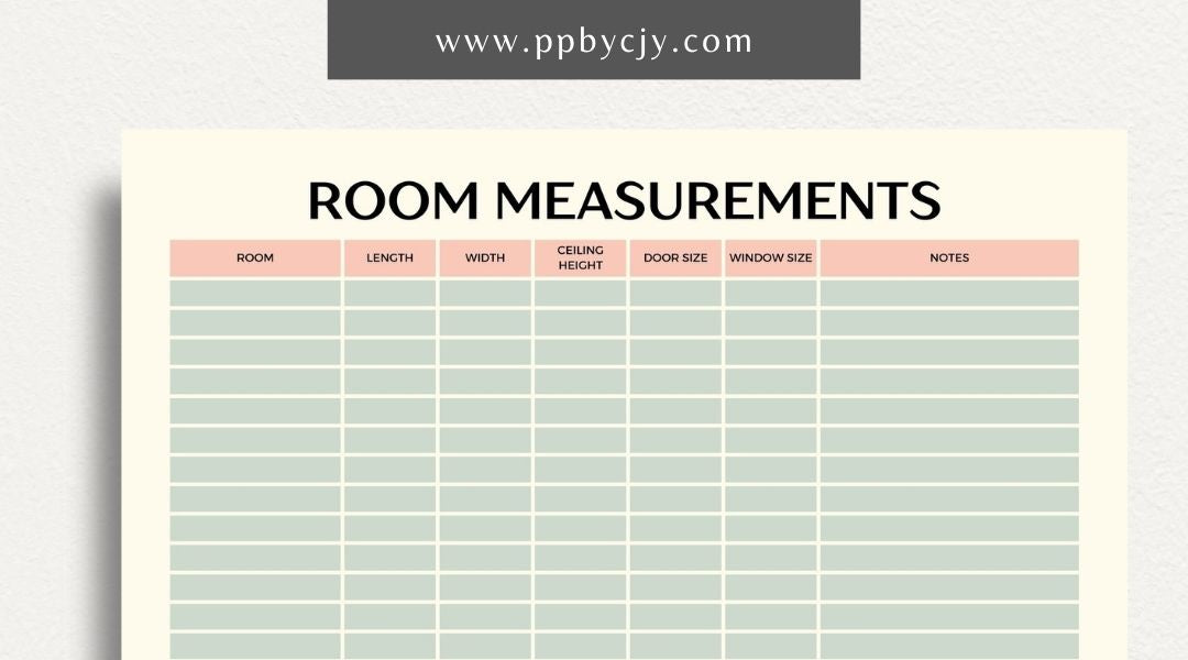 Room Measurements Printable Template – Digital download for recording and organizing dimensions and layout details of individual rooms