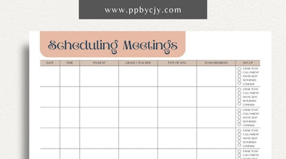 Schedule Meetings Printable Template – Digital download for organizing and planning meeting dates, times, and agendas