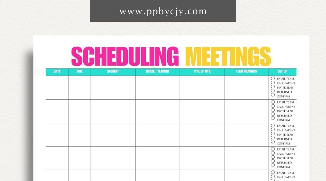 Schedule Meetings Printable Template – Digital download for organizing and planning meeting dates, times, and agendas