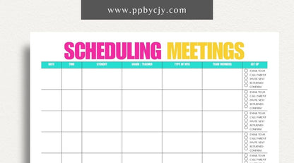 Schedule Meetings Printable Template – Digital download for organizing and planning meeting dates, times, and agendas