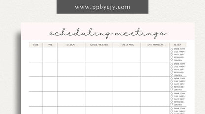 Schedule Meetings Printable Template – Digital download for organizing and planning meeting dates, times, and agendas