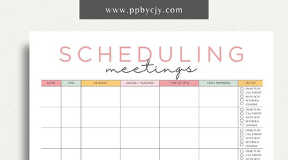 Schedule Meetings Printable Template – Digital download for organizing and planning meeting dates, times, and agendas