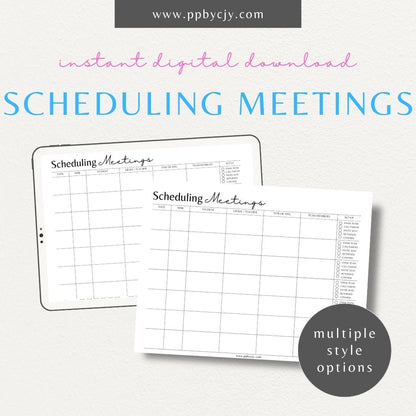 Schedule Meetings Printable Template – Digital download for organizing and planning meeting dates, times, and agendas