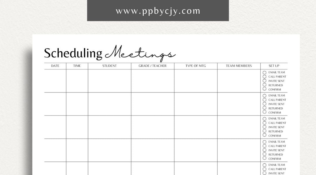 Schedule Meetings Printable Template – Digital download for organizing and planning meeting dates, times, and agendas