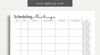 Schedule Meetings Printable Template – Digital download for organizing and planning meeting dates, times, and agendas