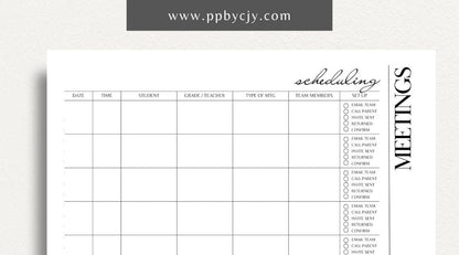 Schedule Meetings Printable Template – Digital download for organizing and planning meeting dates, times, and agendas