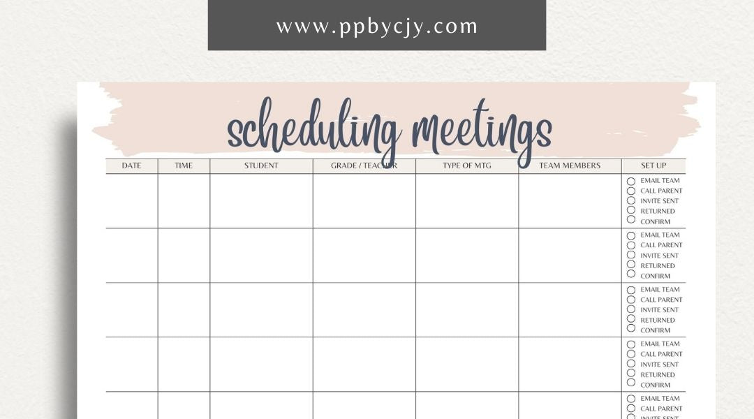 Schedule Meetings Printable Template – Digital download for organizing and planning meeting dates, times, and agendas