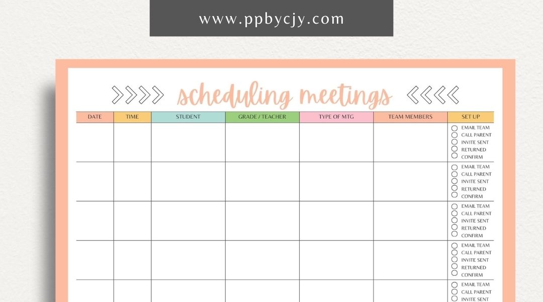 Schedule Meetings Printable Template – Digital download for organizing and planning meeting dates, times, and agendas