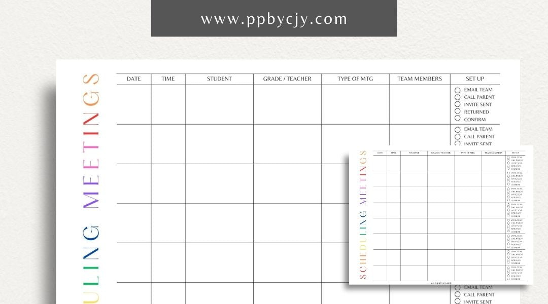 Schedule Meetings Printable Template – Digital download for organizing and planning meeting dates, times, and agendas