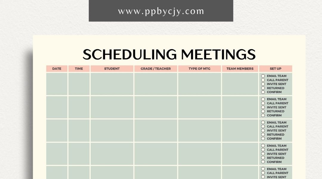 Schedule Meetings Printable Template – Digital download for organizing and planning meeting dates, times, and agendas