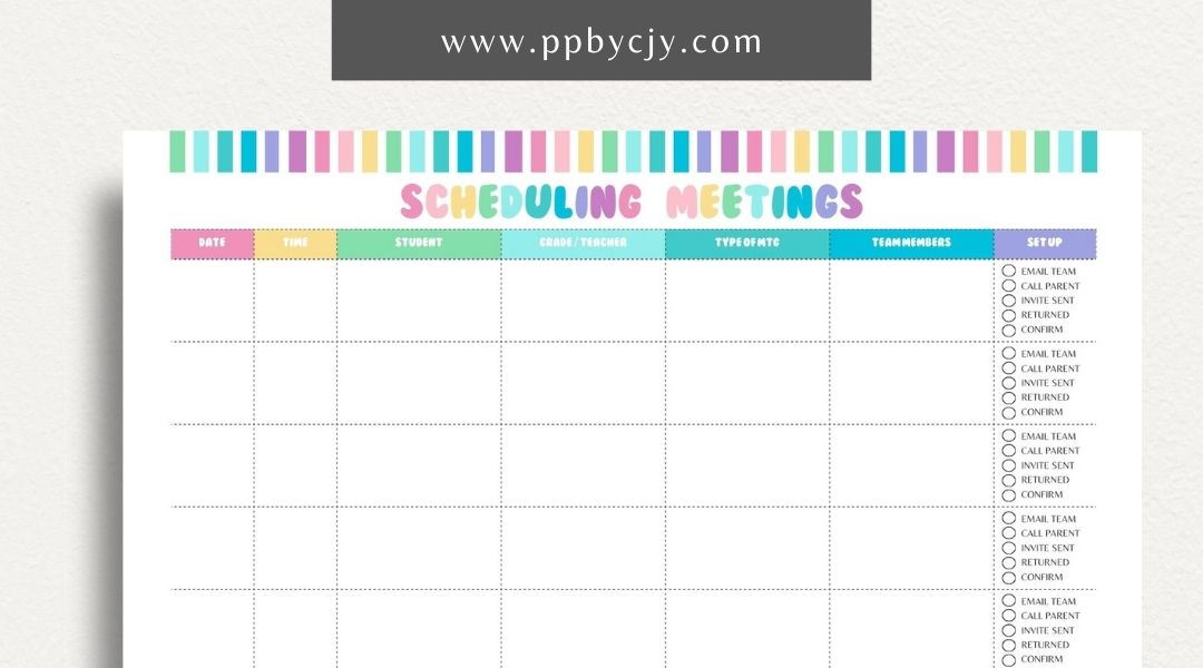 Schedule Meetings Printable Template – Digital download for organizing and planning meeting dates, times, and agendas