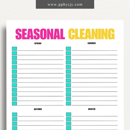 Seasonal Cleaning Printable Template – Digital download for organizing and managing cleaning tasks and schedules for different seasons