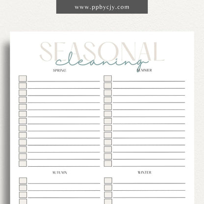 Seasonal Cleaning Printable Template – Digital download for organizing and managing cleaning tasks and schedules for different seasons