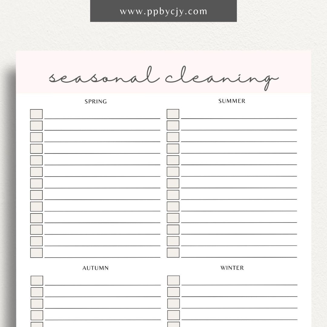 Seasonal Cleaning Printable Template – Digital download for organizing and managing cleaning tasks and schedules for different seasons