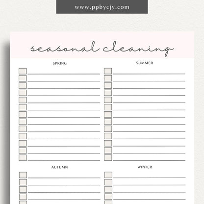 Seasonal Cleaning Printable Template – Digital download for organizing and managing cleaning tasks and schedules for different seasons